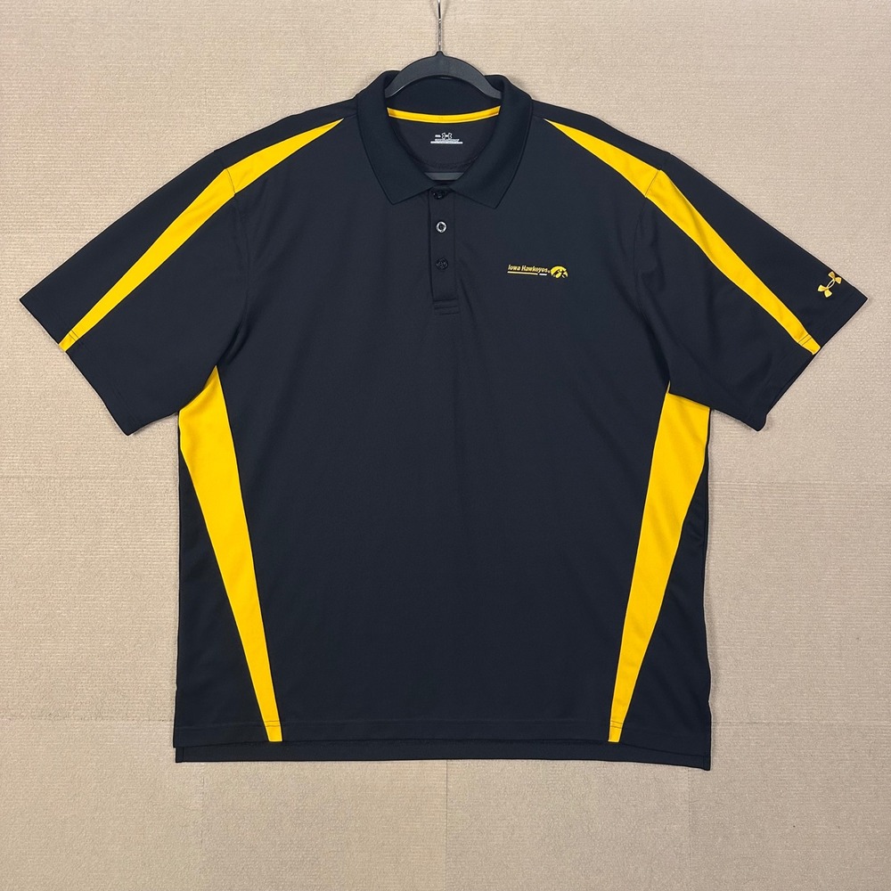 Under Armour Iowa Hawkeyes Polo Shirt Mens XXL Black Embroidered Performance